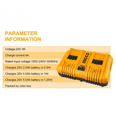 Ingco FCLI2034 20V Li-IonFast Intelligent Dual Port Charger