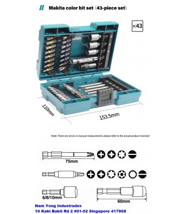 Makita B-55697 43 Pieces Colour Screw Bit Socket Set