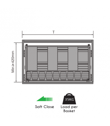 Black Box Undermount Three Side Double Deck Basket - Black
