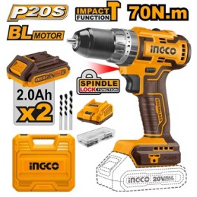 Ingco CIDLI20605 20V Lithium Ion Cordless Brushless Impact Drill Set
