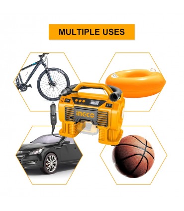 Ingco CACLI2002 20V Portable 160PSI Tyre Inflator Cordless Auto Air Compressor - Bare Unit