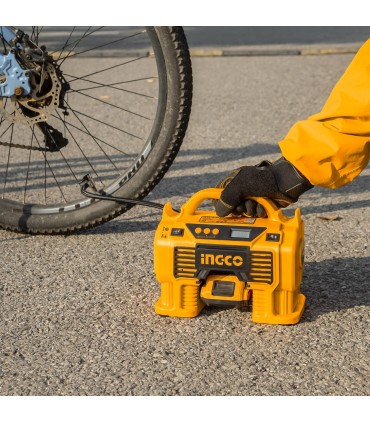 Ingco CACLI2002 20V Portable 160PSI Tyre Inflator Cordless Auto Air Compressor - Bare Unit