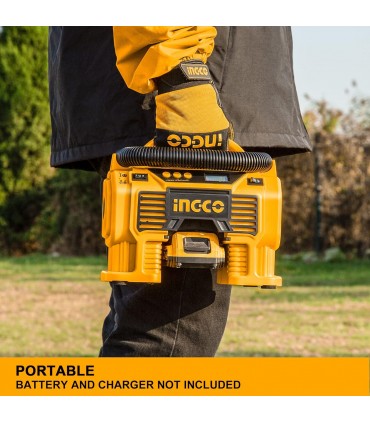 Ingco CACLI2002 20V Portable 160PSI Tyre Inflator Cordless Auto Air Compressor - Bare Unit
