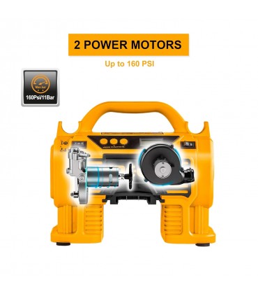 Ingco CACLI2002 20V Portable 160PSI Tyre Inflator Cordless Auto Air Compressor - Bare Unit