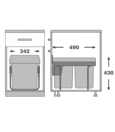 ecoWare DB-40L ABS Bottom Mounted Bin With Soft Closing Slide 40L - Grey