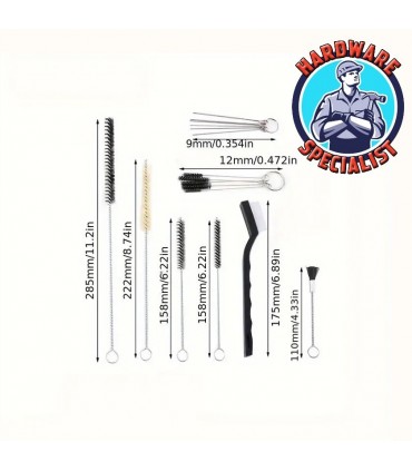 Nylon Mini Brushes & Needle Metal Tube Cleaning Brush Spray Gun Cleaning Kit - 17 Pieces