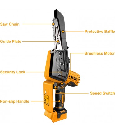 Ingco CGSLI2068 20V Lithium-Ion Brushless 6 Inch Cordless Mini Chain Saw - Bare Unit