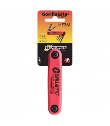 Bondhus GorillaGrip Fold Ups ProGuard Folding 2mm to 8mm in Hex Key Set of 7 Piece - Red/Black