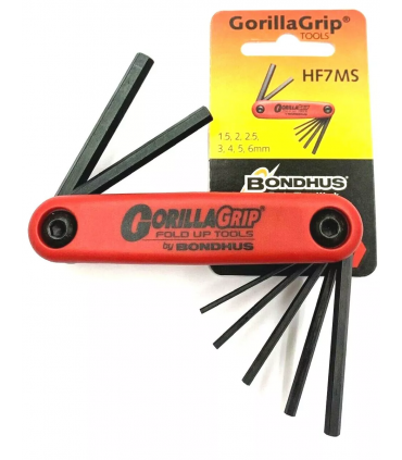 Bondhus GorillaGrip Fold Ups ProGuard Folding 1.5mm to 6mm in Hex Key Set of 7 Piece - Red/Black