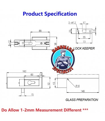 Hardware Specialist PL-010 Glass Door Bottom Door Lockset