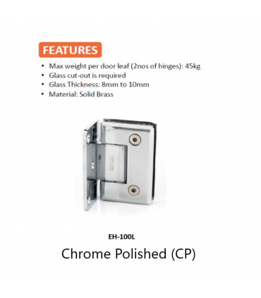 Hardware Specialist Shower Hinge for Frameless Glass to Wall 90 Degree - Chrome, Black