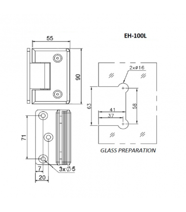 Hardware Specialist Shower Hinge for Frameless Glass to Wall 90 Degree - Chrome, Black