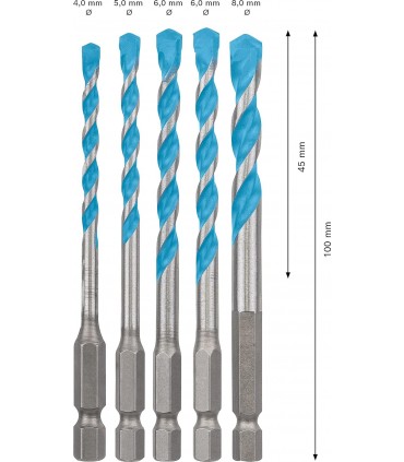 Bosch Expert HEX-9 4-8 mm Multi Construction Drill Bit Set(Concrete/SoftWood/Plastic/SoftTiles)