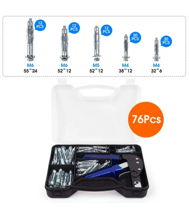 Heavy Duty Gun 76pcs with Hollow Wall Anchor Screws Assortment Kit