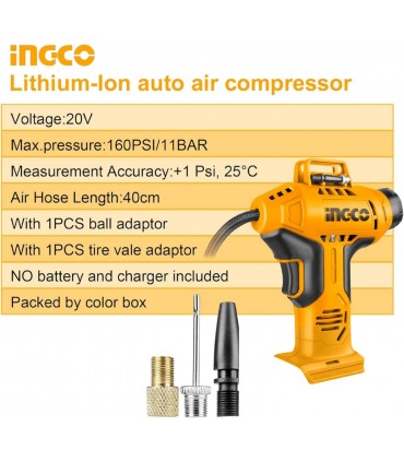Ingco 20V Lithium-Ion Cordless Auto Air Compressor - Bare Unit