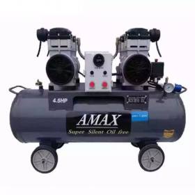 Amax AM45-100 Air Compressor Oil Free Single Stage 2HP Twin Pump 100L 8BAR 230V 50Hz Low Noise/Oil Free(w/MOM Cert)