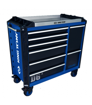 King Tony SQUAD Series 87SQ32-8B-BK 6+2 Drawers Tool Trolley Cart with Stainless Steel Slider Top and Bumpers