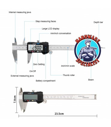 Hardware Specialist 150mm Stainless Steel Digital Caliper with Box