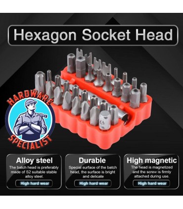 Hardware Specialist CR-V Screwdriver Bits with Magnetic Holder - 33 Pieces