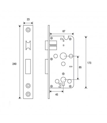 85 x 45 mm Stainless Steel Interior Mortise Lock
