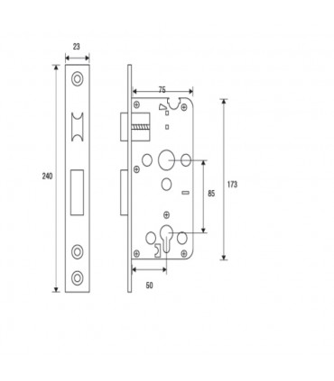 85 x 50 mm Stainless Steel Interior Mortise Lock