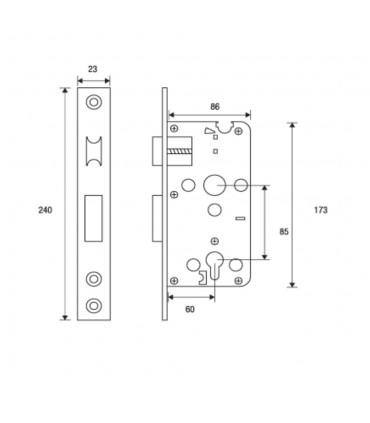 85 x 60 mm Stainless Steel Interior Mortise Lock