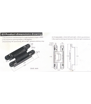 ecoWare HG-CHI194-2D-SC 2D Adjustment Invisible Concealed Door Hinges - Per Piece