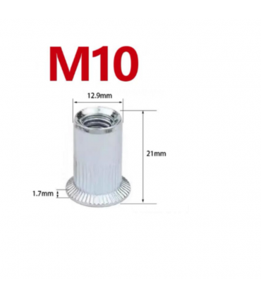 Hardware Specialist Carbon Steel Flat Head Threaded Rivet Nut - 10 Pieces/Pack