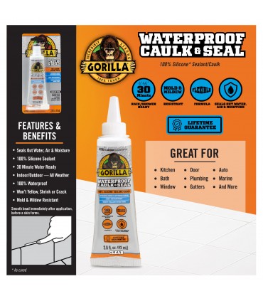 Gorilla Waterproof Silicone Caulk and Sealant Clear - 83mL