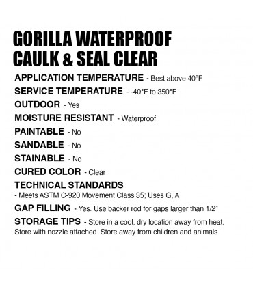 Gorilla Waterproof Silicone Caulk and Sealant Clear - 83mL