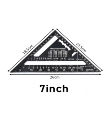 Aluminum Alloy Angle Protractor Speed Metric Square Measuring Triangle Ruler - Black