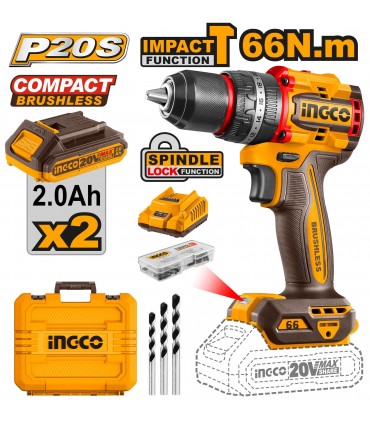 Ingco 20V Max Lithium-Ion Compact Brushless Cordless Impact Drill