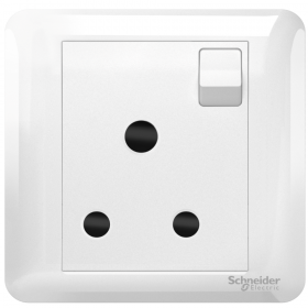 Schneider A3G15_15_WE_G2 15A 250V 1 Gang 3 Round Pin Switched Socket - White