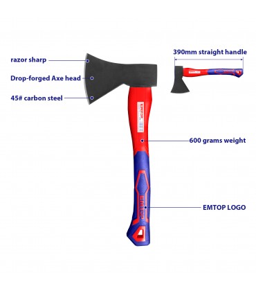 Emtop EHAMAX0600 Carbon Steel Axe with Fiberglass Handle