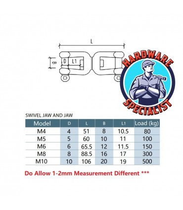 Stainless Steel 304 Swivel Double Jaw Shackle
