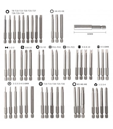 1/4 inch Hex Shank Long Screwdriver Extended Bit Sets - 50 Pieces