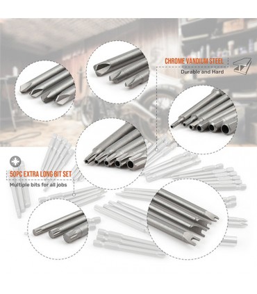 1/4 inch Hex Shank Long Screwdriver Extended Bit Sets - 50 Pieces