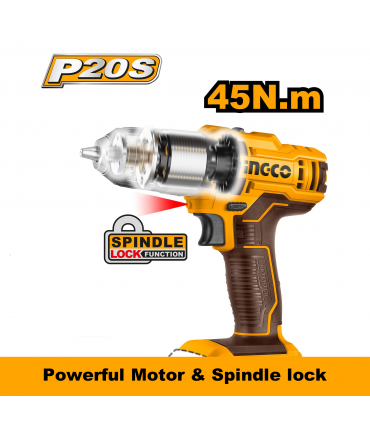 Ingco CDLI200518 20V Lithium-Ion 45Nm High Torque Cordless Drill Kit