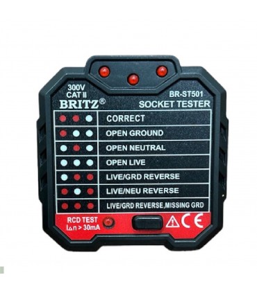 Britz BR-ST501 13A Check Plug Socket Tester with RCD Test Function
