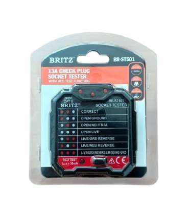 Britz BR-ST501 13A Check Plug Socket Tester with RCD Test Function