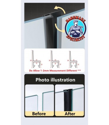 Hardware Specialist Bathroom H Shape Black Glass Door Seal