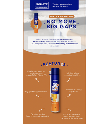 Selleys No More Gaps PU Foam Expansion 750ml / Fill Up Gap / Soundproofing / Insulation