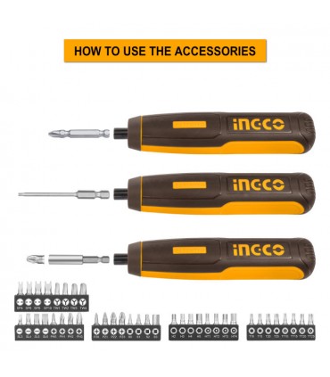Ingco CSDLI04062 4V Lithium-Ion 5N.m Portable Rechargeable Cordless Screwdriver - 43 Pieces