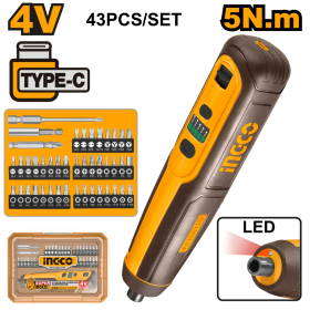 Ingco CSDLI04062 4V Lithium-Ion 5N.m Portable Rechargeable Cordless Screwdriver - 43 Pieces