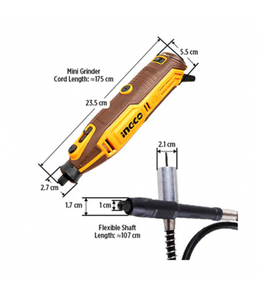 Ingco MG133281 130W Portable Compact 1/8" Corded Mini Die Grinder Kit - 252 Pieces
