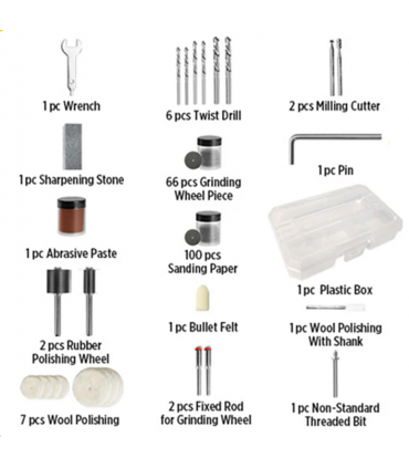 Ingco MG133281 130W Portable Compact 1/8" Corded Mini Die Grinder Kit - 252 Pieces