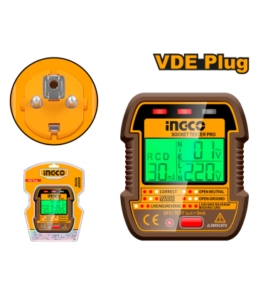 Ingco HESST30012 Electrician UK Plug Socket Tester