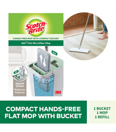 3M Scotch Brite Compact Hands Free Flat Mop with Bucket