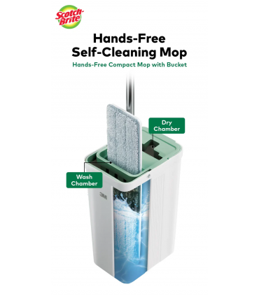 3M Scotch Brite Compact Hands Free Flat Mop with Bucket