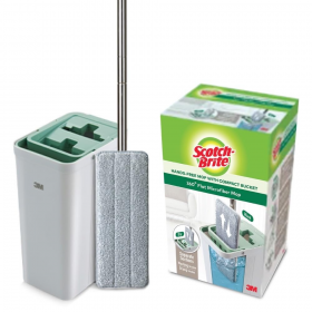 3M Scotch Brite Compact Hands Free Flat Mop with Bucket